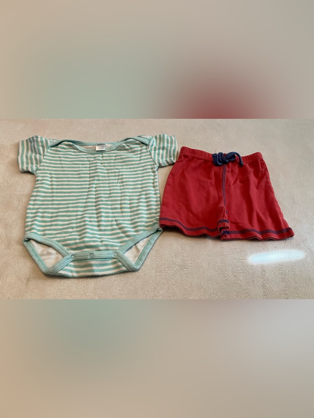 Baby Gear Baby Blue Stripe Onesie with Red Shorts